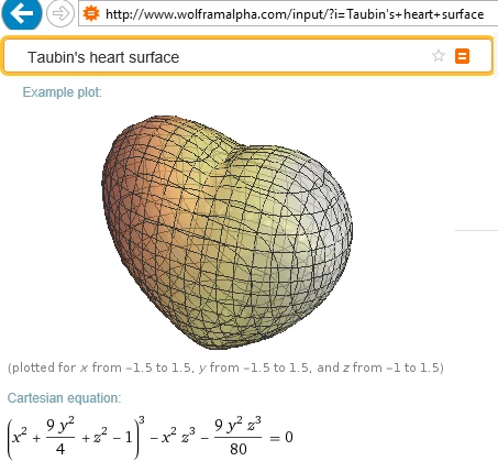 Рис. 10. Построение поверхности «сердце» с помощью сайта WolframAlpha