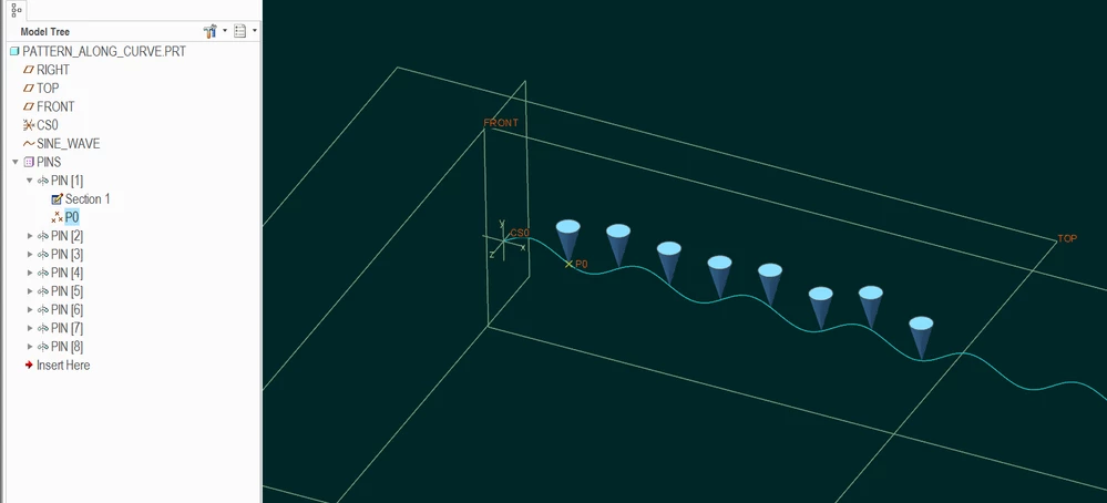 Patterning feature along a datum curve made by equation-from-curve