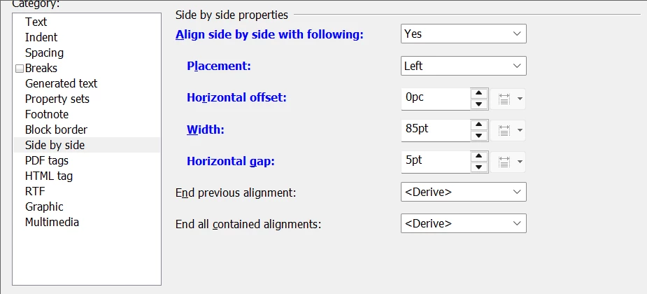 Side by side setting of Label in that context