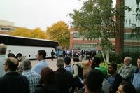 Not an evacuation. Waiting for the bus! Field Trip!