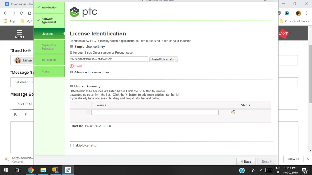 This error message prevents the installation
