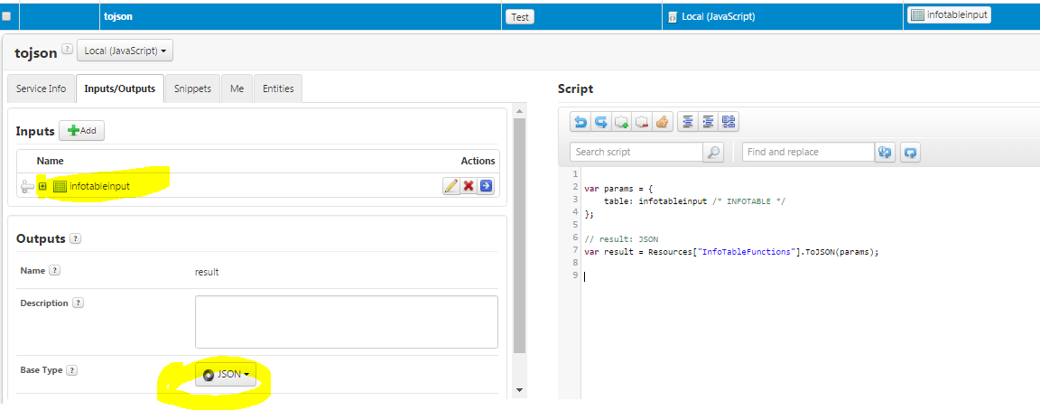 How to create json from infotable using ToJson method? | Community