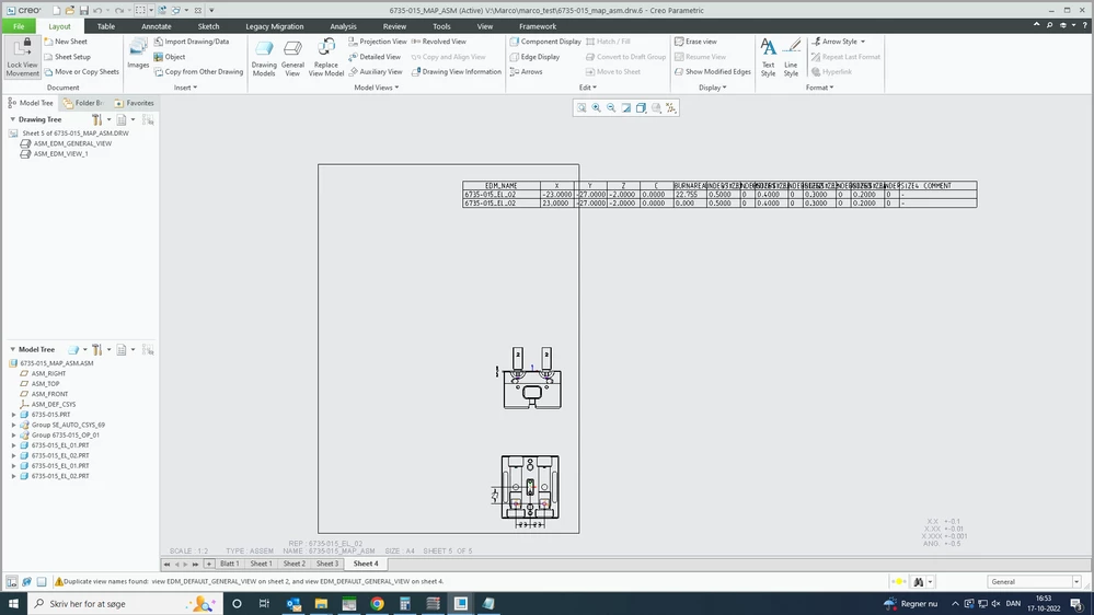 Result using standard drawing table.