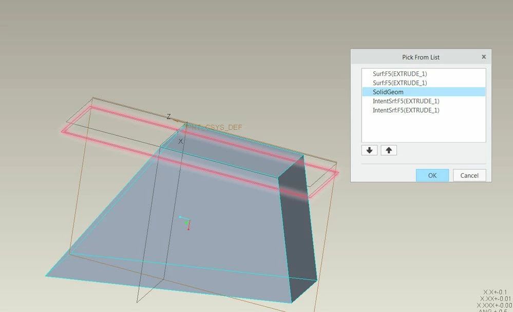 Selection of slid surfaces for intersect feature