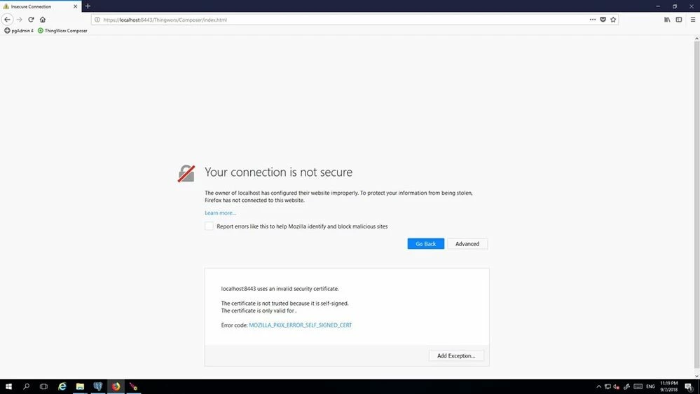 error when self-signed certificate is used.