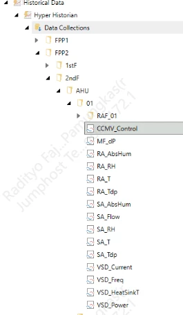 OPC-UA Server has tags under folder AHU/01 such as RA_RH, RA_T, SA_RH, etc.