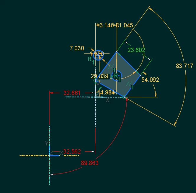 Section imported into a new sketch (which contained only a geometry coordinate system)