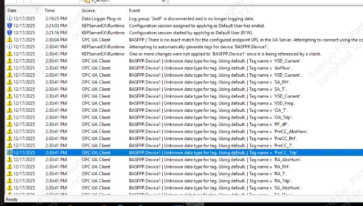 However, when running Tag Generation, it gives warning message of data type unknown