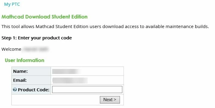 Enter your Mathcad Product Code