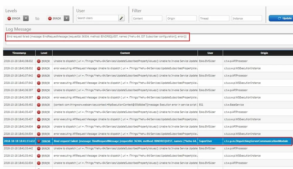 Application log screen shot