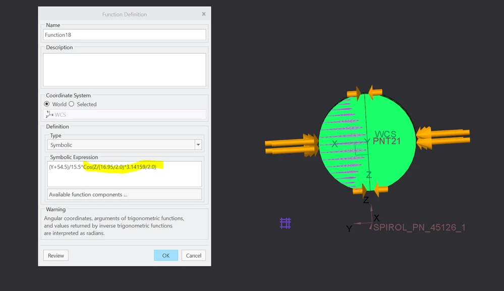 Function for cosine bearing load in +/-Z direction