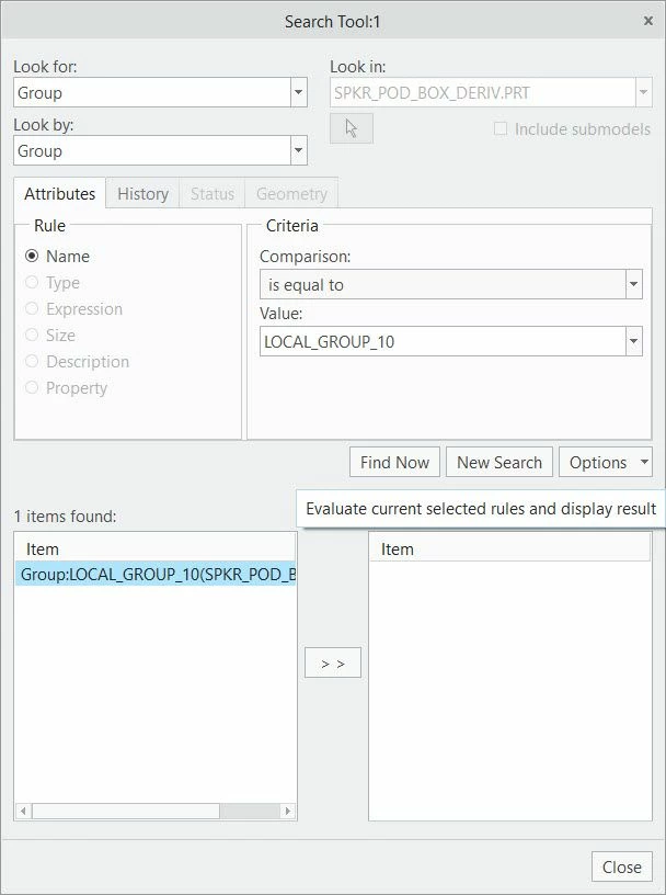 Group selection using search tool