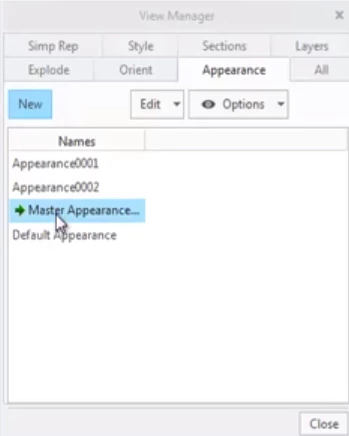 Reactivating the Master Appearance in the View Manager dialog.
