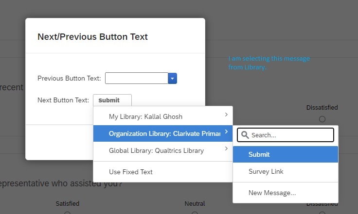 change submit button text qualtrics