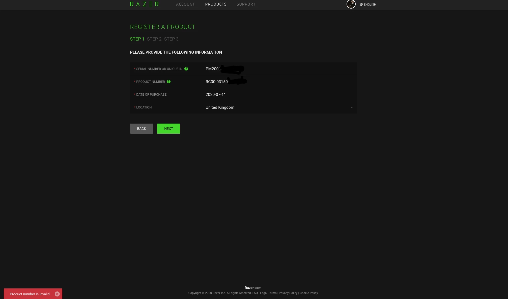 REGISTERING PRODUCT Razer Insider