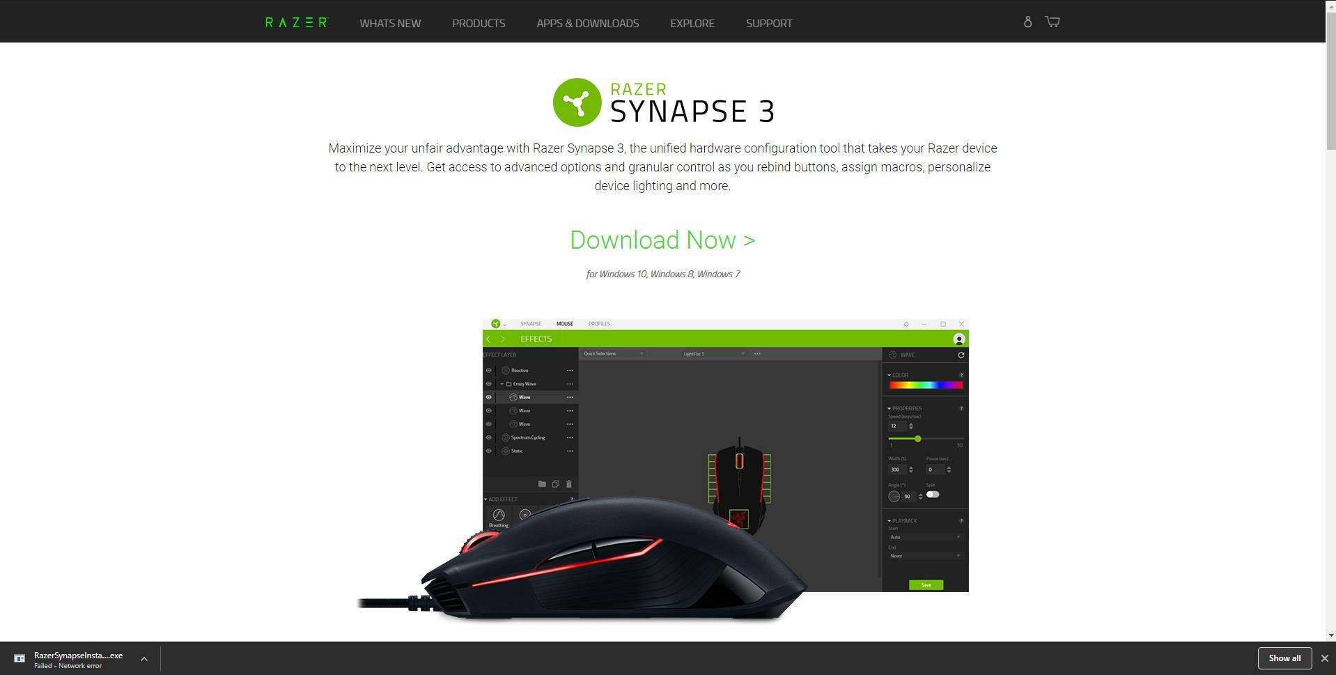 why is razer synapse 3 not downloading