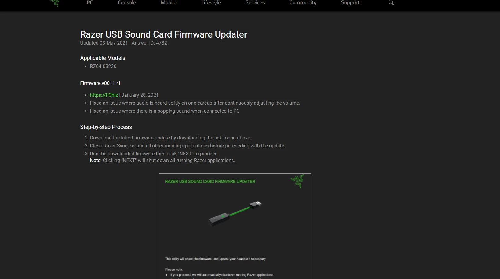 Razer USB Sound Card Firmware Updater Razer Insider