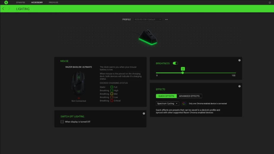 How can i turn on the led of charging dock when pc turn off? Razer
