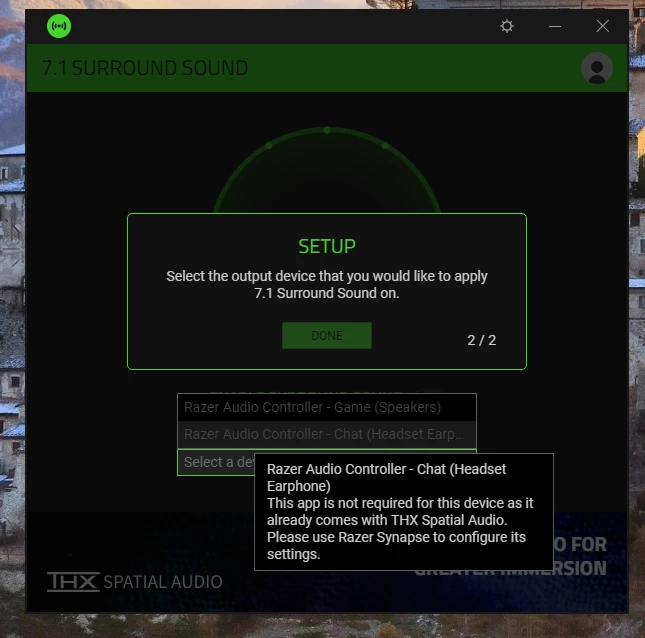 Enable to choose an output device for 7.1 surround sound Razer Insider