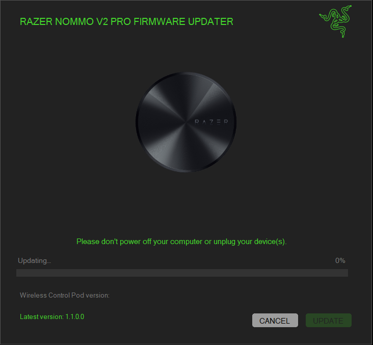 Razor Nommo V2 Pro Firmware Updater v1.8 failing in control