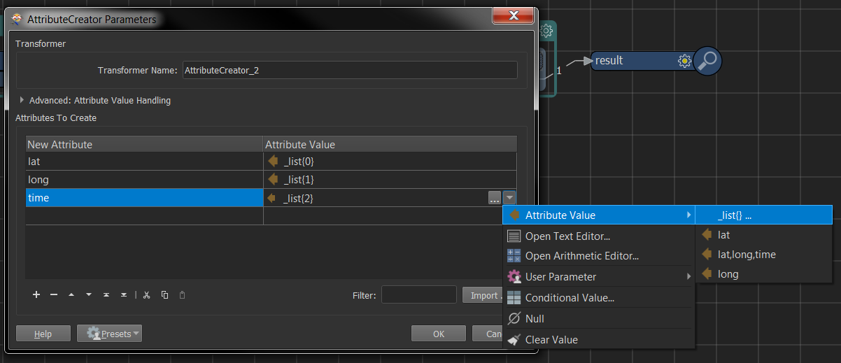 AttributeCreator Parameters