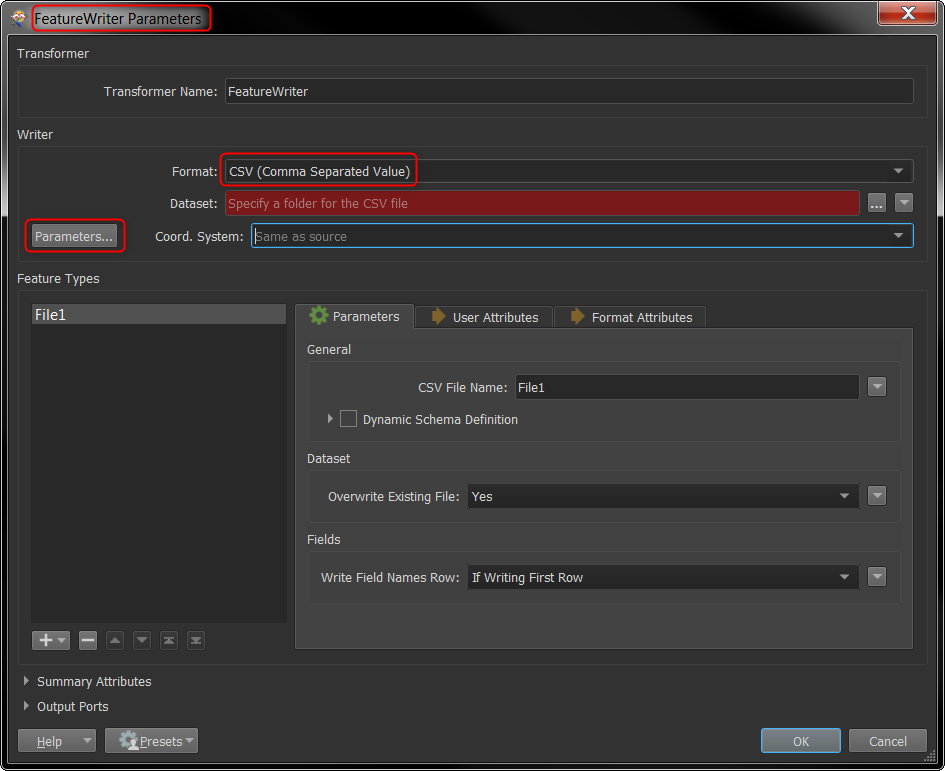 FeatureWriterParameters