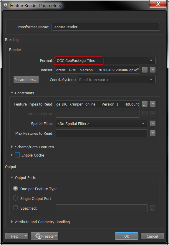 FeatureReader Parameters