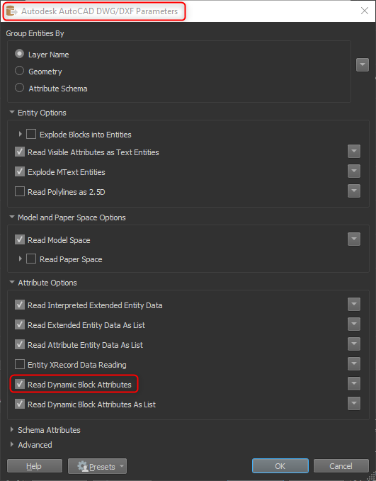 Autodesk AutoCAD DWG DXF Parameters