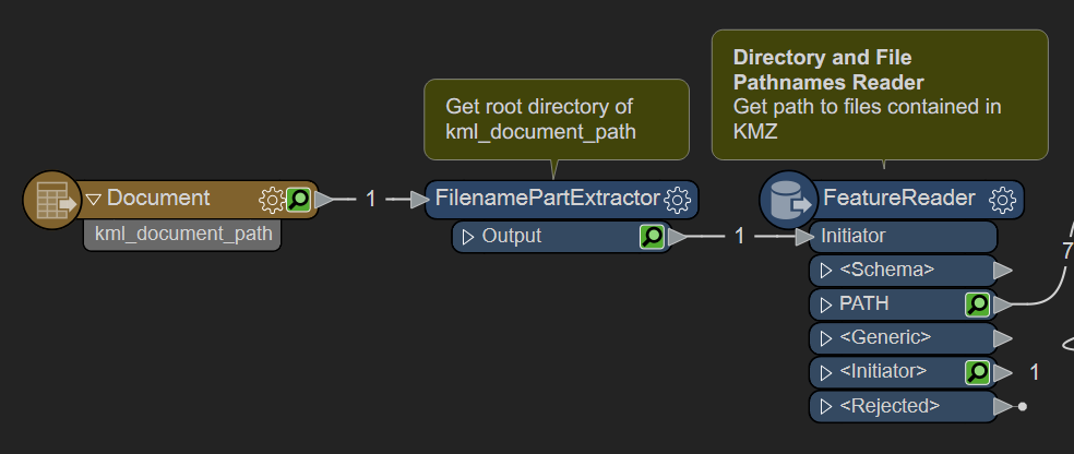 Use the kml_document_path format attribute from the KML reader's Document feature type to get JPG paths