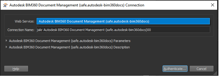 BIM360 connection settings pick custom connection