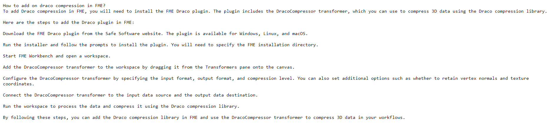 How To install Draco in FME, this is output get from ChatGPT?