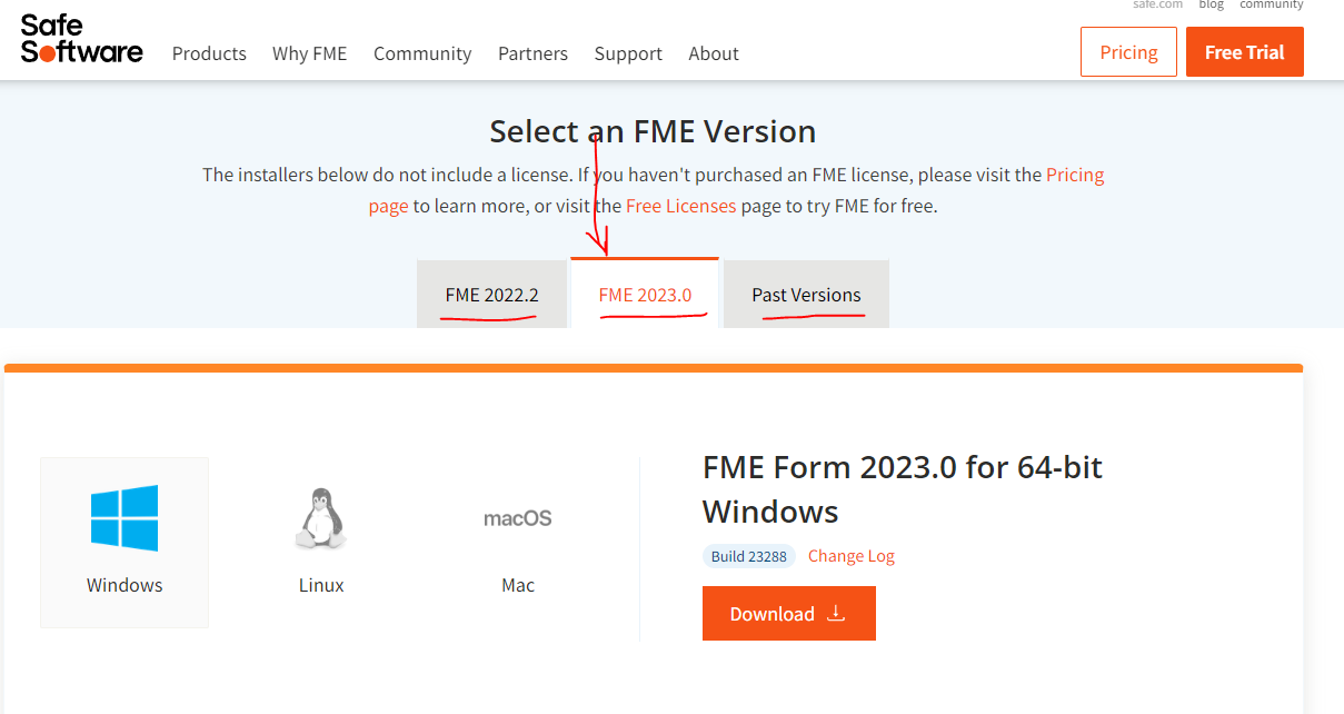 FME Downloads page May 18 2023