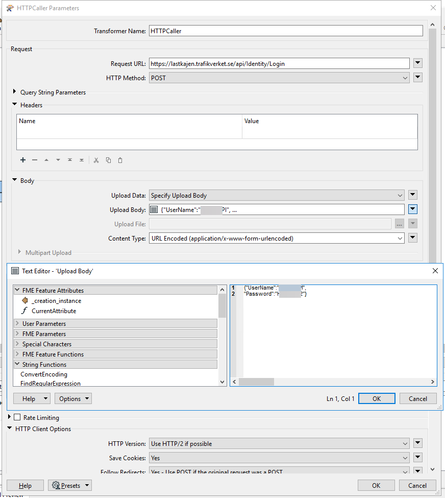 HttpCaller settings