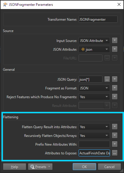 Options to flatten results of JSON query within JSONFragmenter