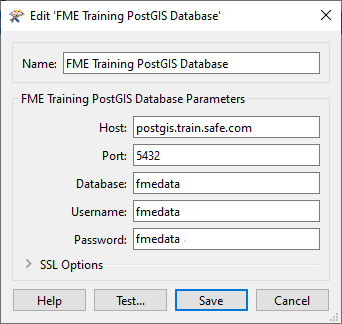 FME PostGIS database connection information