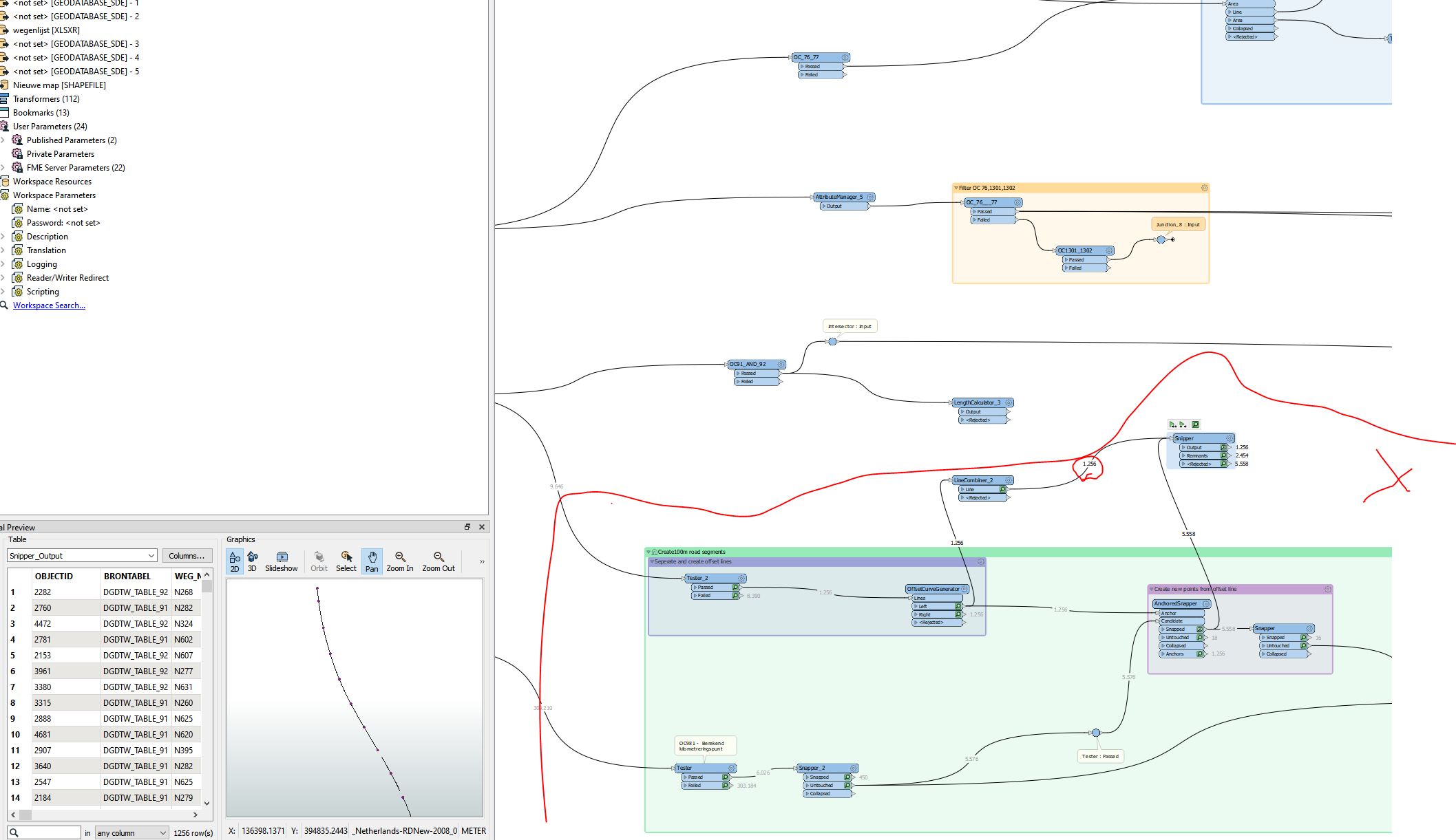 Offset curve output