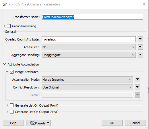 Point On Area Overlayer parameters