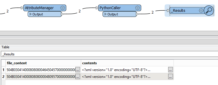 Zipped and unzipped data from PythonCaller