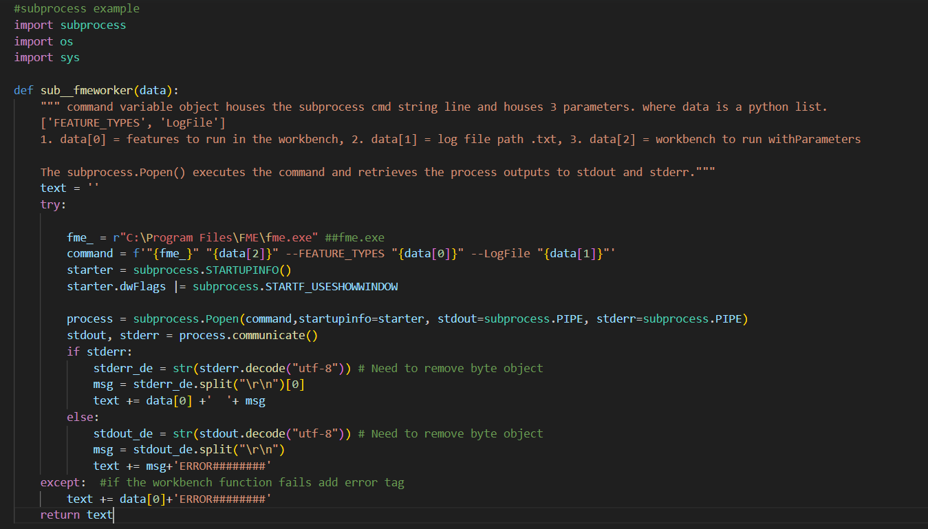 subprocess fme workbench execution