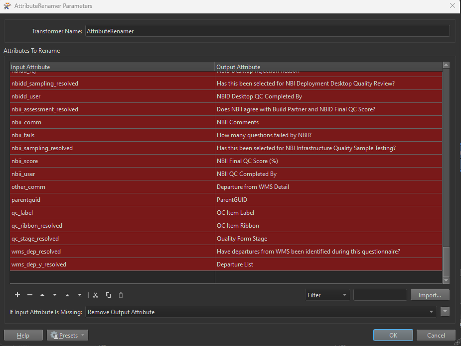 AttributeRenamer Parameters with Attributes List