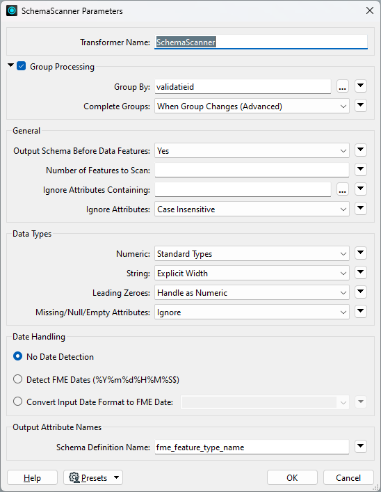 SchemaScanner Parameters