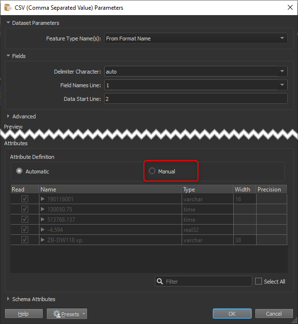 CsvParameters