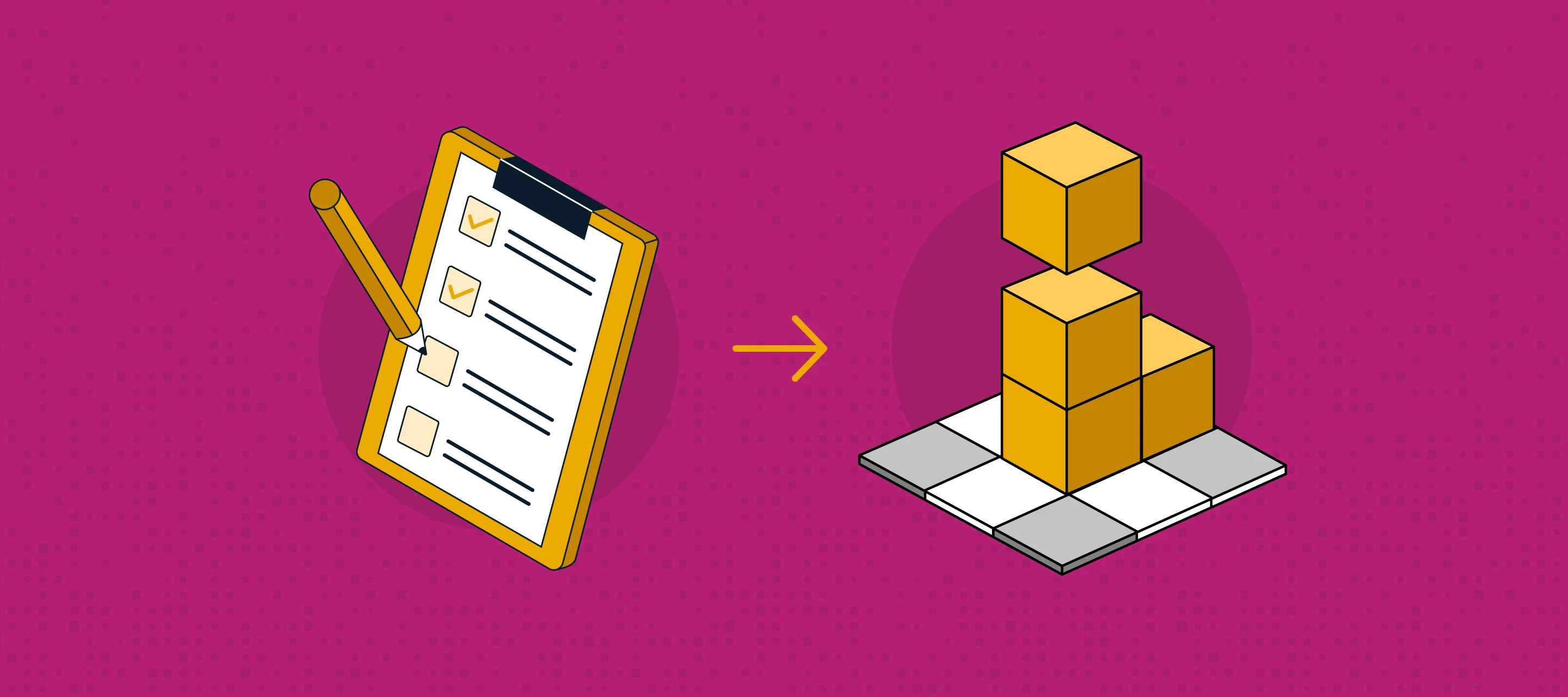Checklist arrow to blocks on fuchsia background