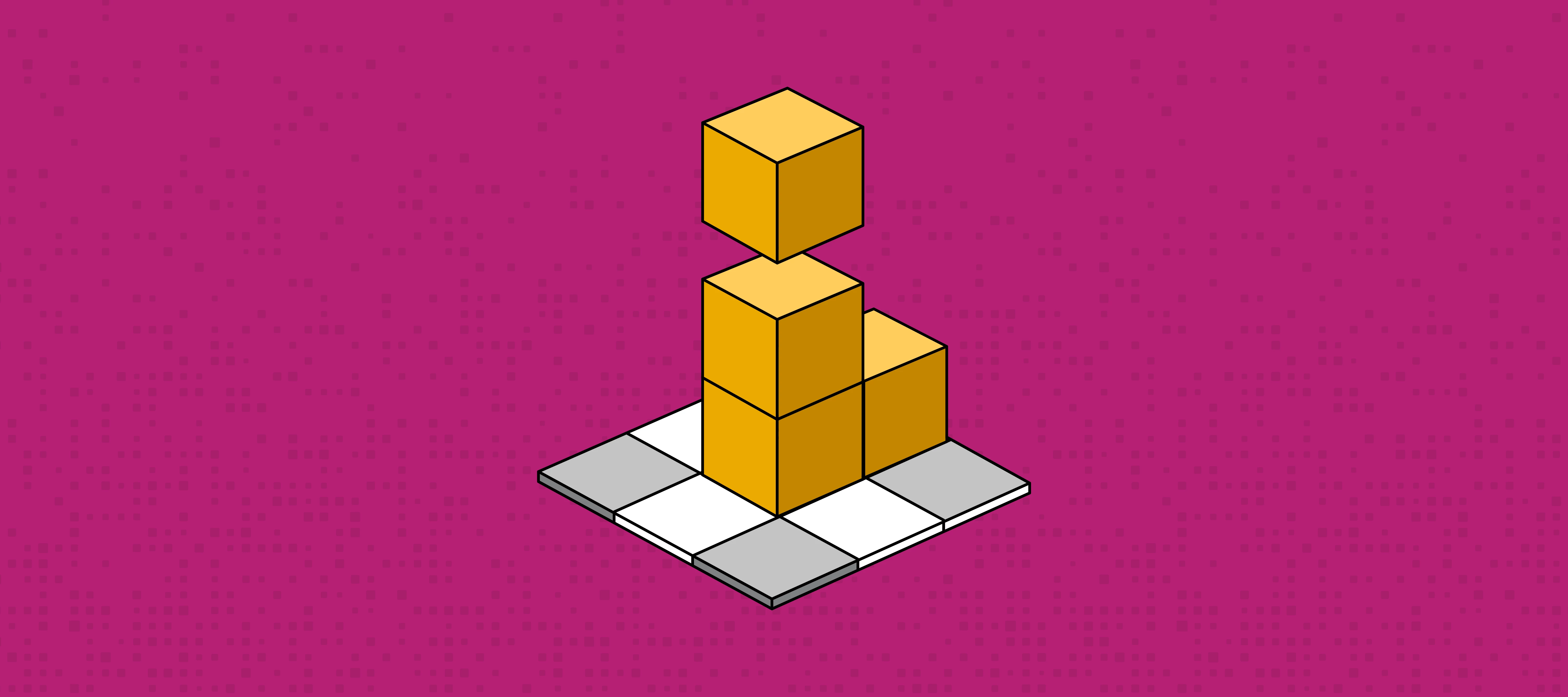 Stacking yellow blocks on a fuchsia background representing Quoter's Content Blocks 