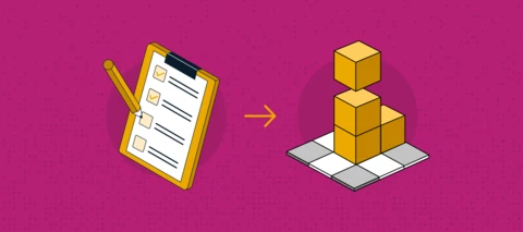 Checklist arrow to blocks on fuchsia background 