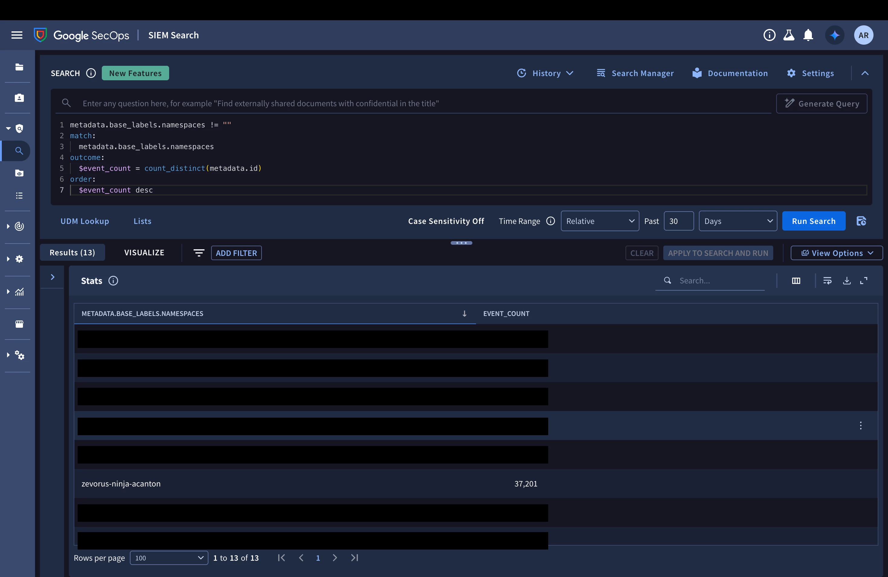 Google SecOps UDM Search. You can validate the tenants using a YARA-L UDM query to count the events ingested in each tenant.