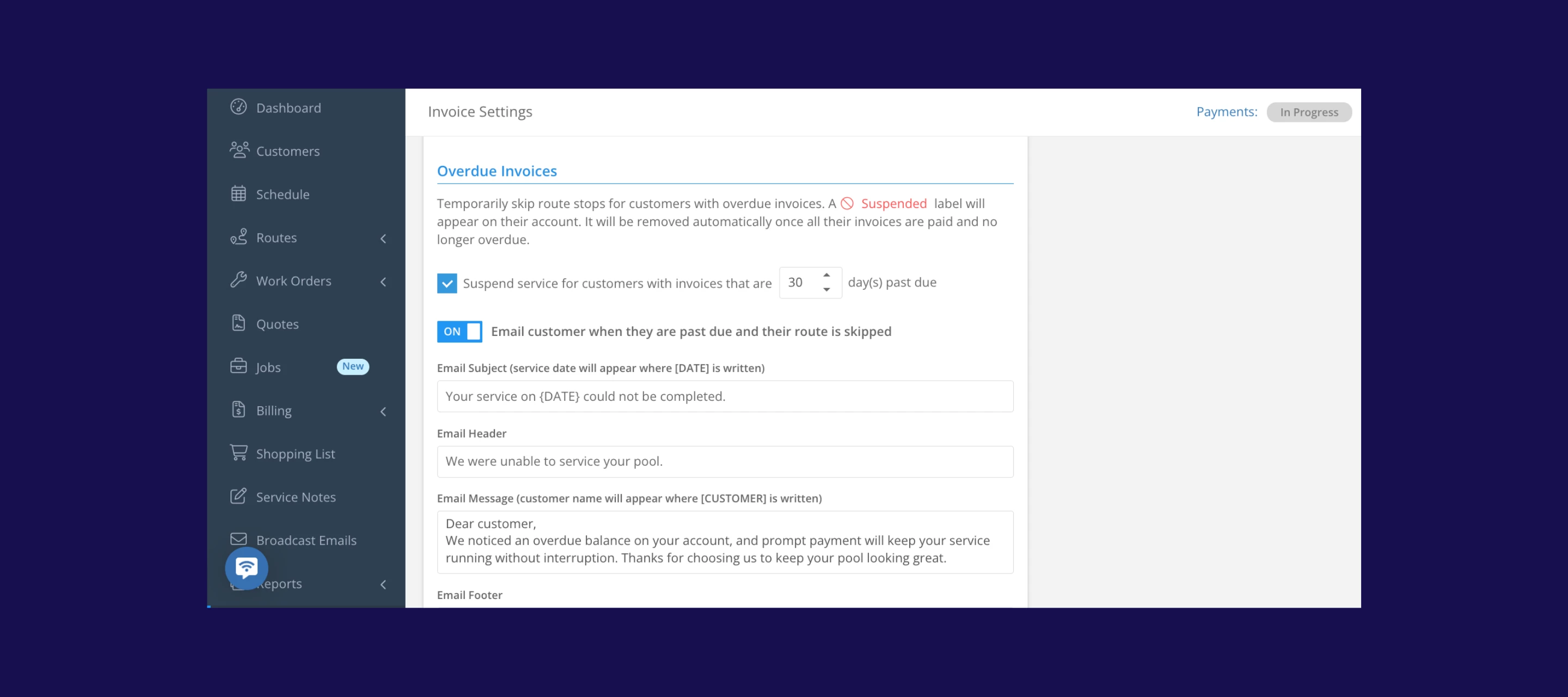 Automatic service pauses for customers with overdue invoices🚫