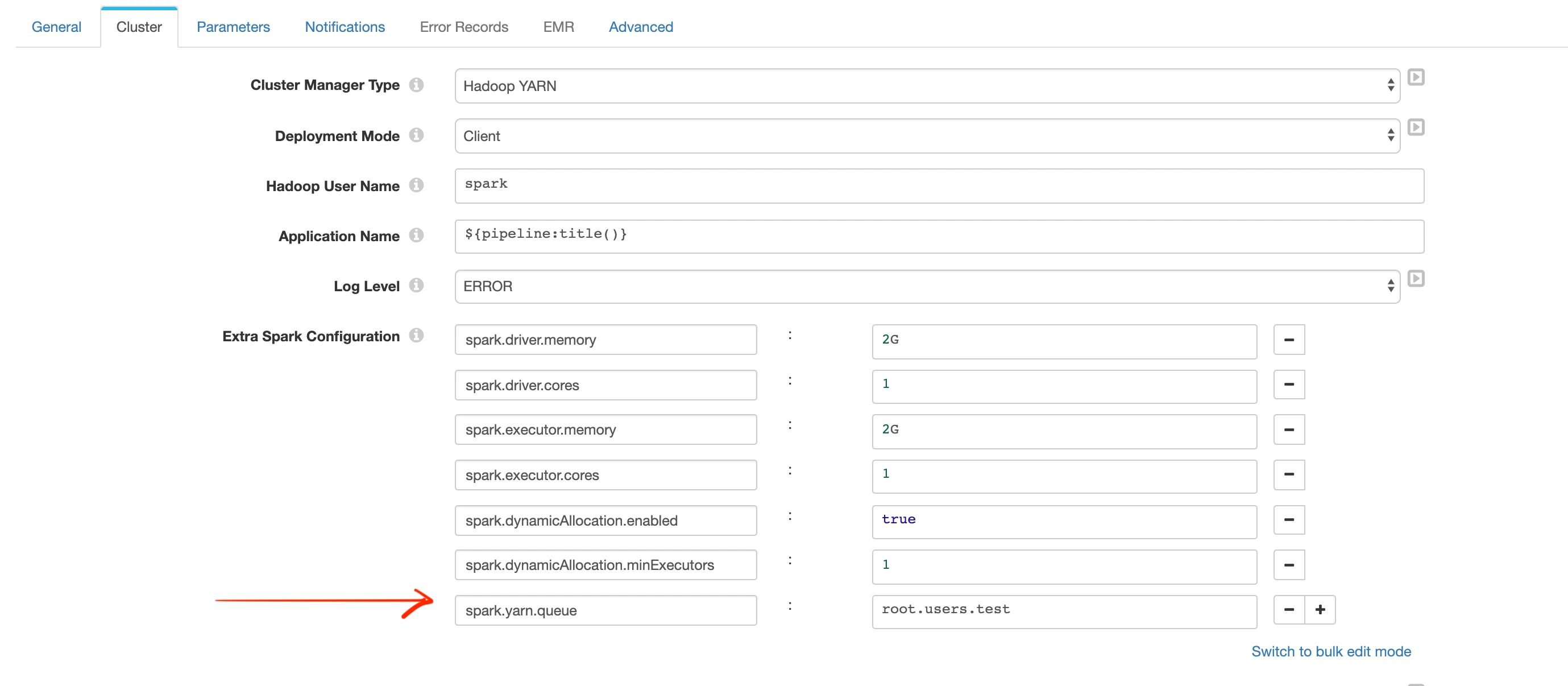How to submit transformer(spark job) to specific yarn queue
