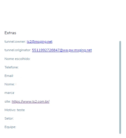Informações extras dados do contato BLIP Informações extras dados do contato BLIP
