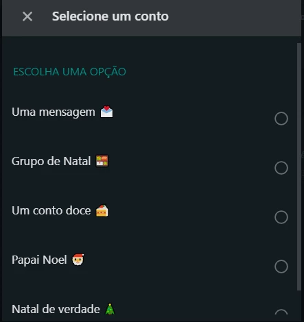 Menu de opções Whatsapp Menu de opções Whatsapp